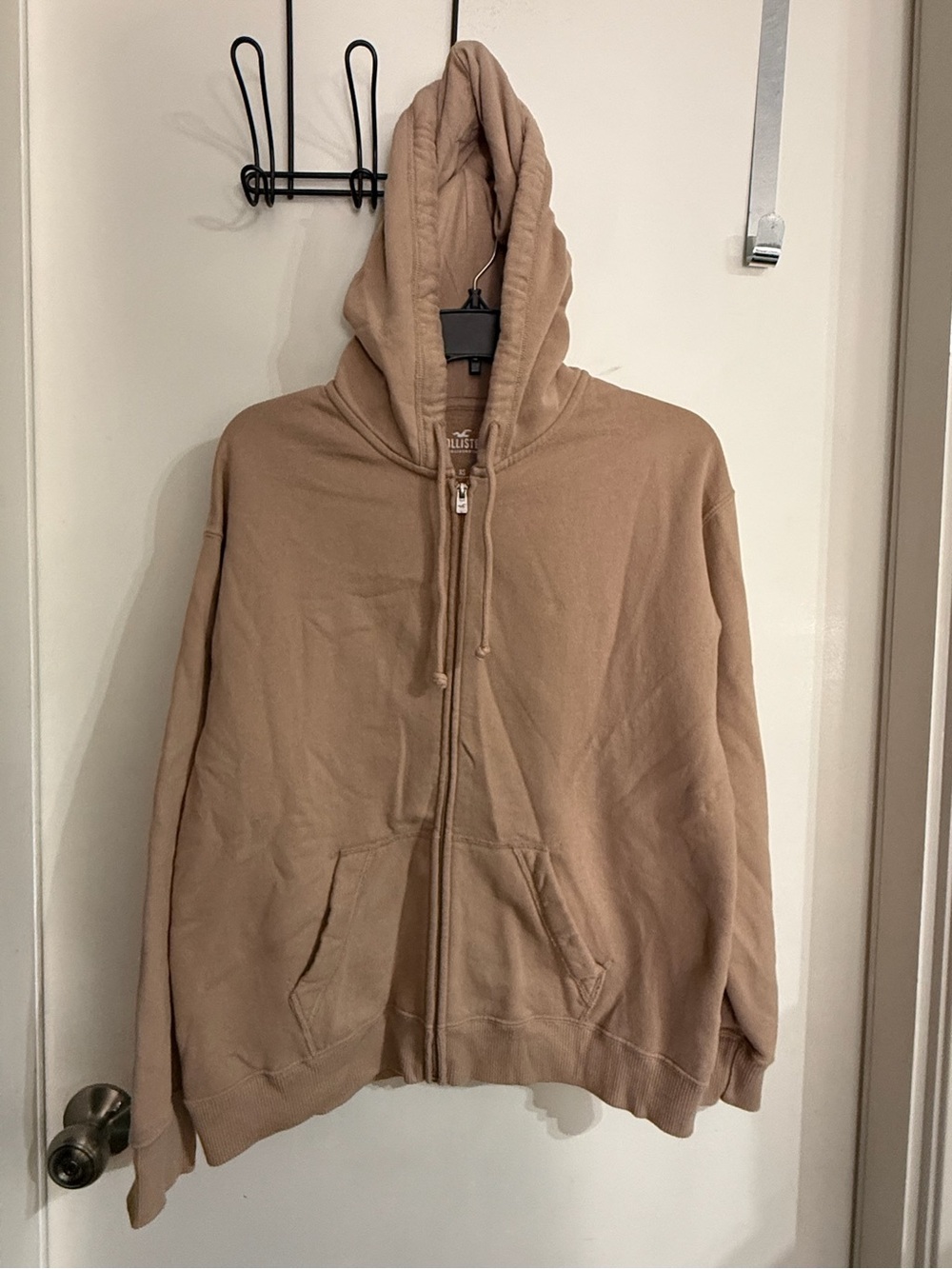 EUC Womenβs Hollister Tan Hooded zipper Up Sweatshirt Size XS